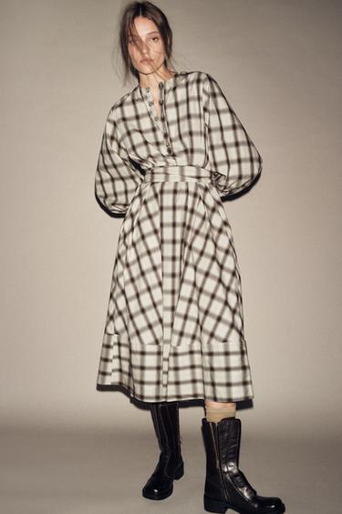 ZW COLLECTION CHECK SHIRT DRESS - Ecru / Blue by Zara - Image 0