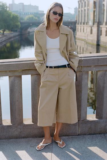 SHORT TRENCH COAT WITH SHOULDER PADS AND BELT - Light camel by Zara