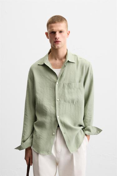 RELAXED SHIRT WITH POCKET - Sea green by Zara
