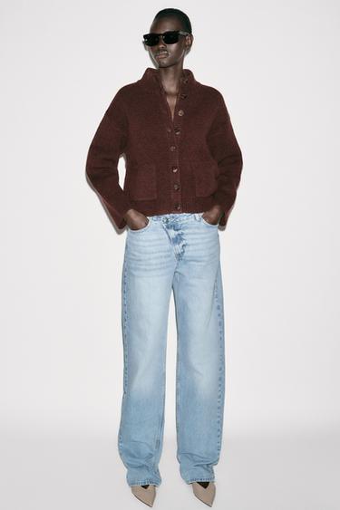 HIGH NECK KNIT CARDIGAN - Brown by Zara