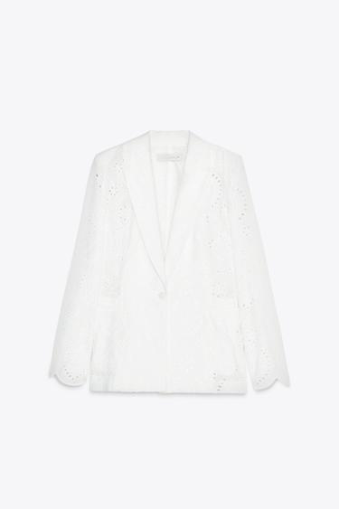 BLAZER WITH CUTWORK EMBROIDERY - Oyster-white by Zara