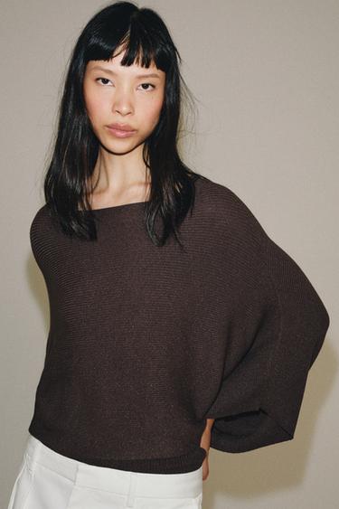 SHORT CAPE KNIT JUMPER - Brown by Zara