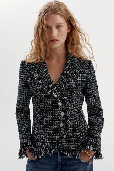 FRAYED TEXTURED BLAZER - Black / White by Zara