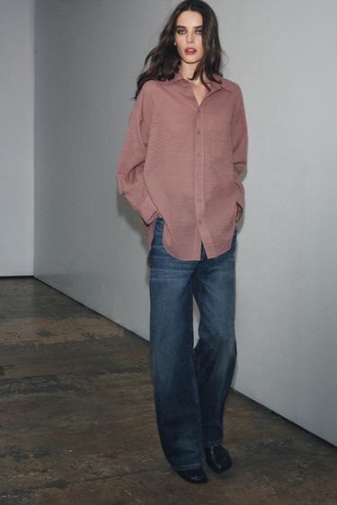TEXTURED OVERSIZE SHIRT ZW COLLECTION - Pink by Zara