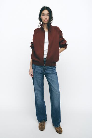 SOFT ZIP-UP SWEATSHIRT - dark russet by Zara
