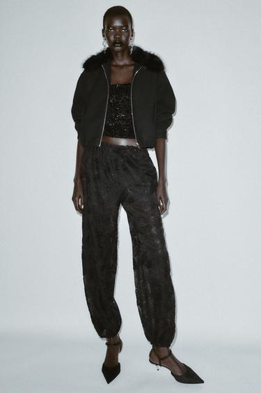 BOMBER JACKET WITH FAUX FUR COLLAR - Black by Zara - Image 0