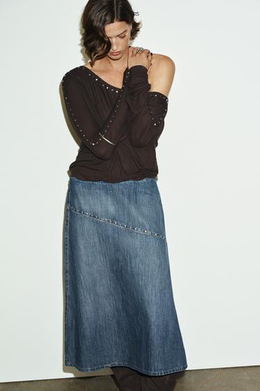 TRF STUDDED DENIM SKIRT - Blue by Zara