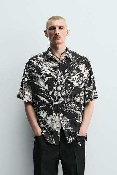 RELAXED FIT FLORAL PRINT SHIRT - Black by Zara
