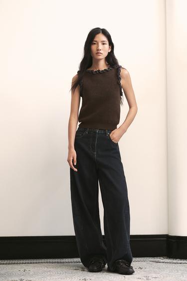 INTERWOVEN TRIM KNIT TOP - Brown by Zara