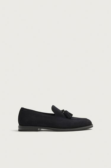 LEATHER TASSEL LOAFERS - Blue by Zara