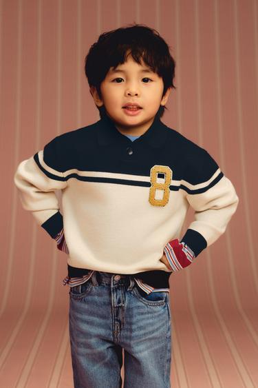 VARISITY PATCH KNIT POLO SHIRT - Navy blue by Zara