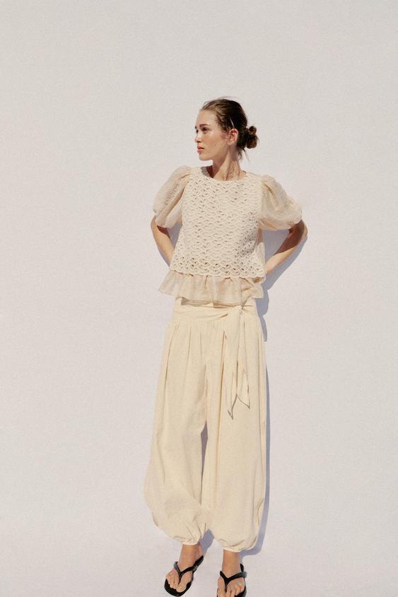 CROCHET COMBINATION TOP - Ecru by Zara - Image 0
