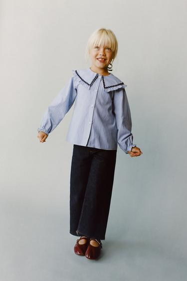 PETER PAN COLLAR SHIRT WITH SCALLOP TRIM - Blue by Zara