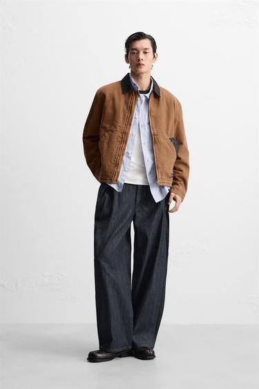 CONTRAST COLLAR JACKET - Brick by Zara