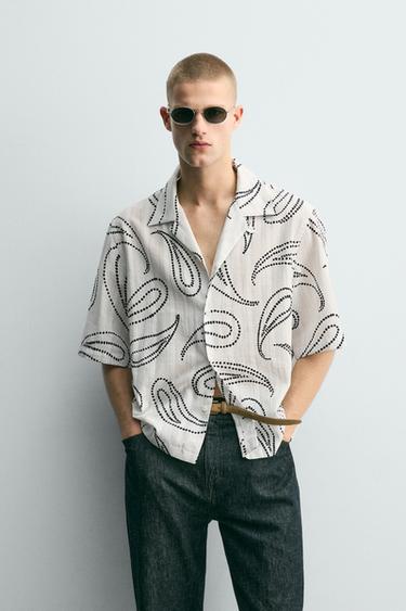 PAISLEY PRINT JACQUARD SHIRT - White by Zara