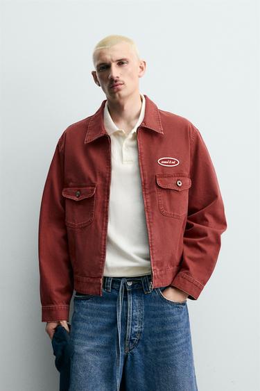 CROPPED FIT JACKET WITH PATCH - Red by Zara