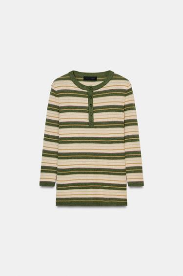 STRIPED KNIT JUMPER - ecru/khaki by Zara