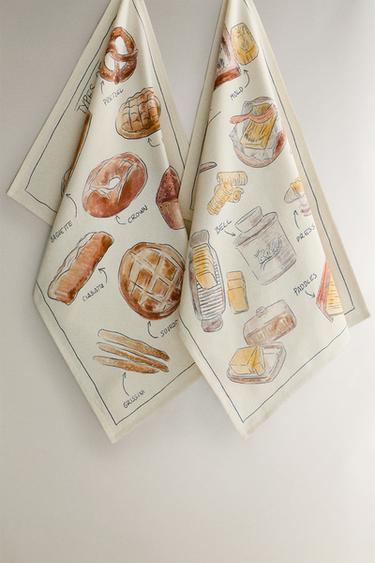 PRINTED TEA TOWEL (PACK OF 2) - Ecru by Zara