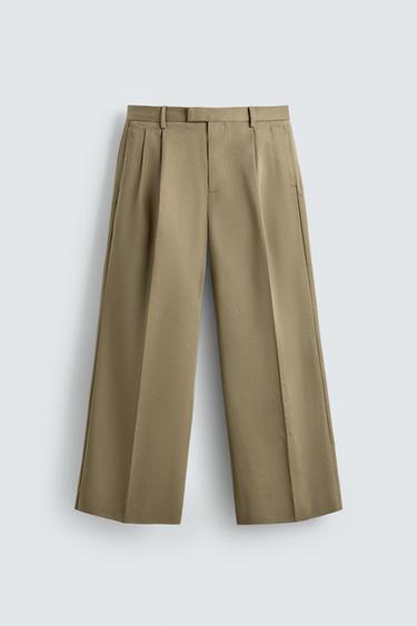WIDE-LEG PLEATED TROUSERS - Beige by Zara