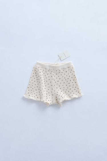 TIMELESZ - FLORAL WAFFLE KNIT BERMUDA SHORTS - Ecru by Zara - Image 0