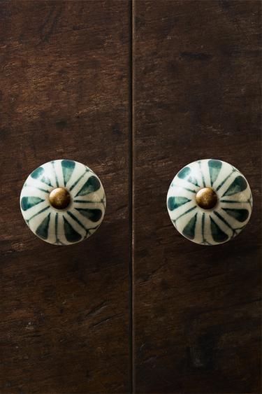 PACK OF CERAMIC FLOWER DOOR KNOBS (PACK OF 2) - Green by Zara