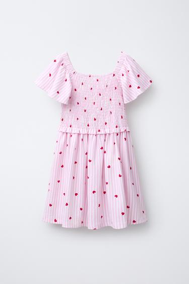 STRIPE AND HEART PRINT DRESS - Pink by Zara