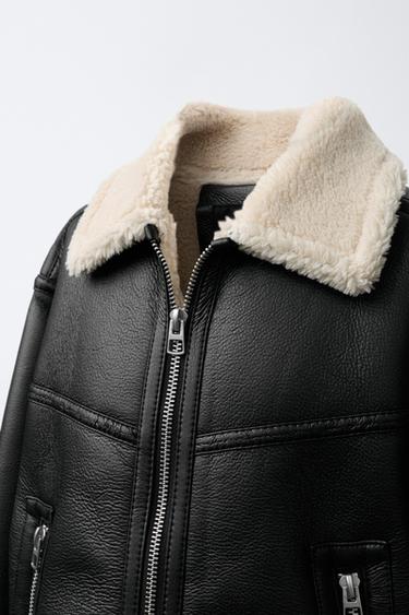 DOUBLE-FACED LEATHER EFFECT FAUX SHEARLING JACKET - Black by Zara