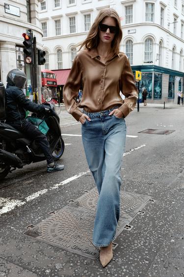 IRIDESCENT FLOWING SHIRT - Brown by Zara - Image 0