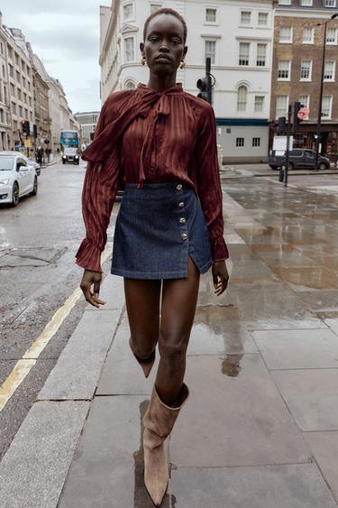 BUTTON-DETAIL WRAP SKORT - Blue by Zara - Image 0
