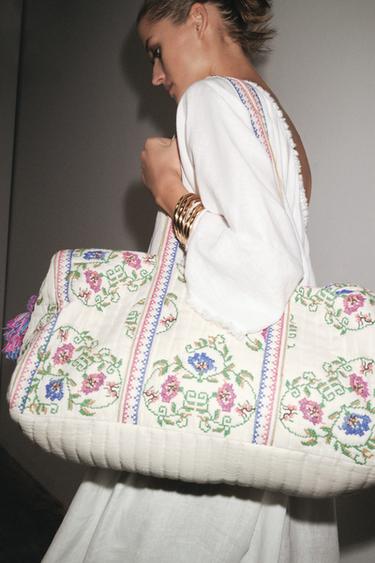 EMBROIDERED QUILTED BAG - Ecru by Zara - Image 0