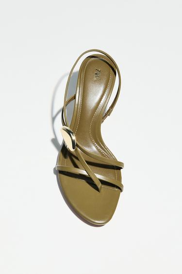 HEELED SANDALS WITH STRAPS AND METAL DETAIL - Khaki Green by Zara
