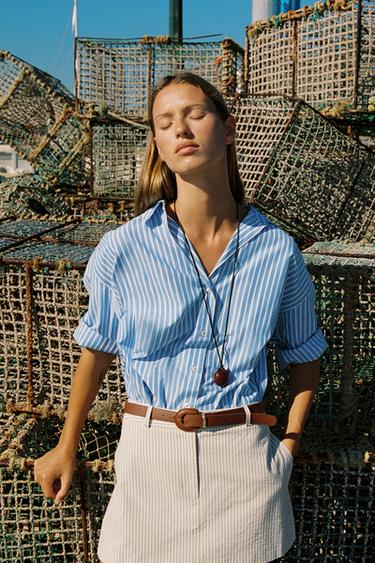 BASIC POPLIN SHIRT - Blue/White by Zara