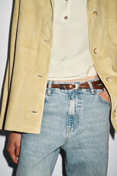 THIN BELT WITH RECTANGULAR BUCKLE - Brown by Zara - Image 0