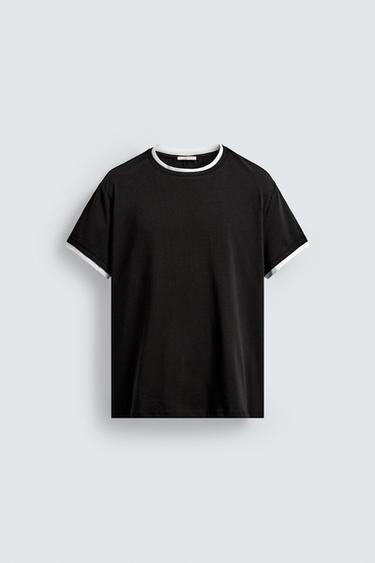 T-SHIRT WITH CONTRAST TRIMS - Black by Zara