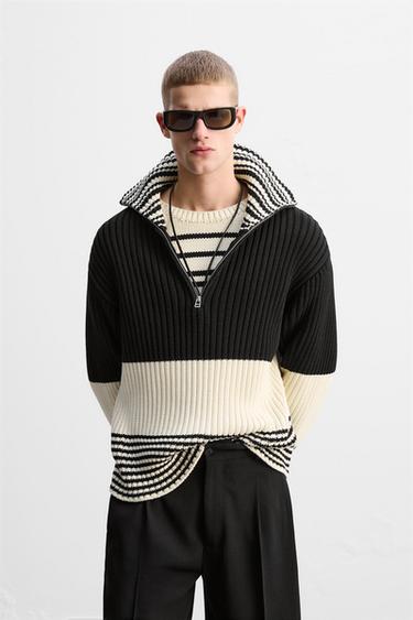 LIMITED EDITION STRIPE ZIP-NECK SWEATER - Ecru by Zara