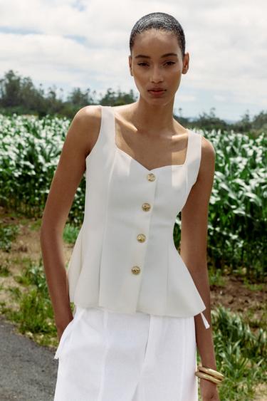 STRETCH PEPLUM WAISTCOAT TOP - Oyster-white by Zara - Image 0
