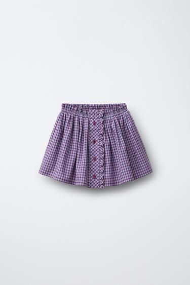 CHECK RUFFLE SKIRT - Aubergine by Zara - Image 0