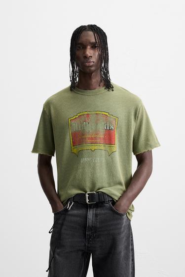 WASHED PRINT KNIT T-SHIRT - Green by Zara