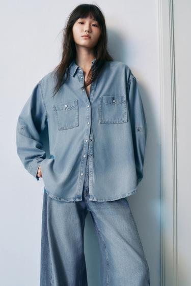 OVERSIZED DENIM SHIRT - Mid-blue by Zara
