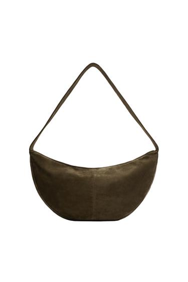 LEATHER SHOULDER BAG - Khaki Green by Zara