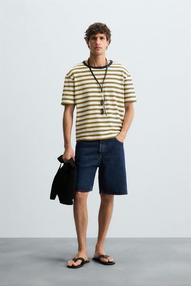 JACQUARD STRIPED T-SHIRT - Ecru/Yellow by Zara