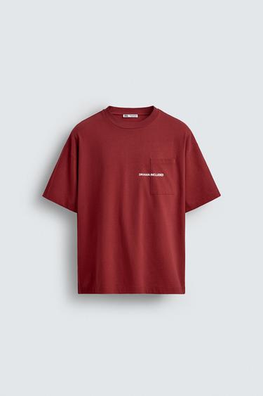 SLOGAN PRINT POCKET T-SHIRT - Mid-red by Zara