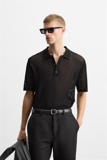 OPENWORK KNIT POLO SHIRT - Black by Zara