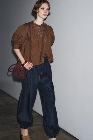 ZW COLLECTION LACE BLOUSE - Brown by Zara - Image 0