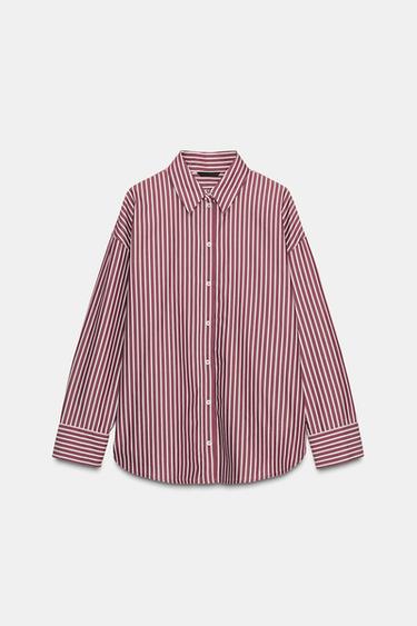 STRIPED POPLIN SHIRT - Burgundy by Zara