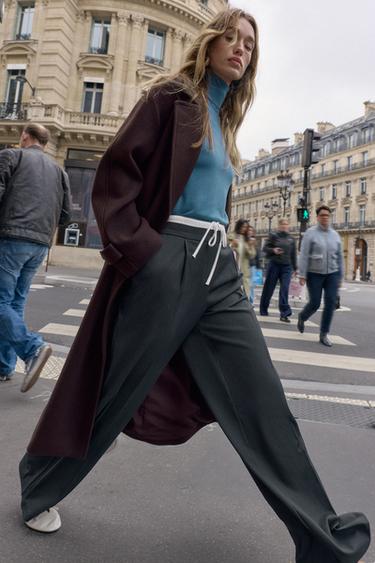 WIDE-LEG TROUSERS WITH DOUBLE WAISTBAND - Anthracite grey by Zara