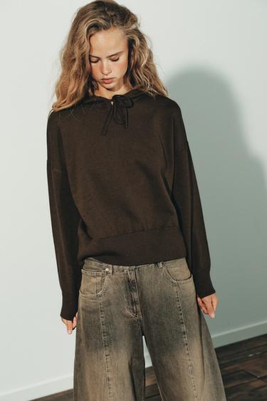 KNIT HOODIE - Brown by Zara