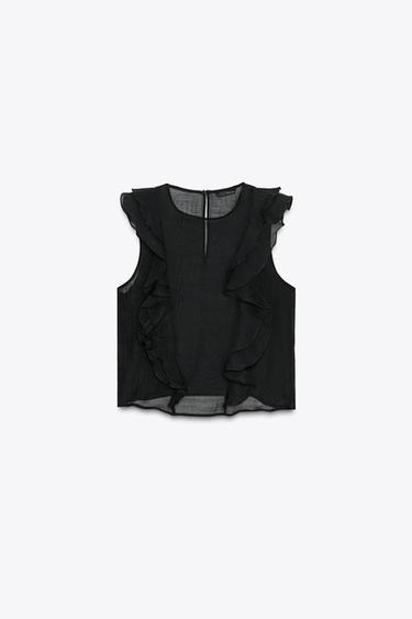 SEMI-SHEER RUFFLED BLOUSE - Black by Zara