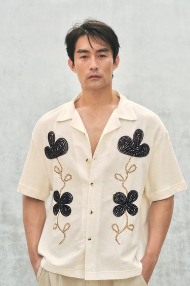 FLORAL EMBROIDERY SHIRT - Ecru by Zara