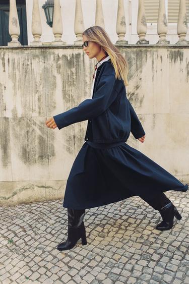COMBINED INTERLOCK MIDI SKIRT - Navy blue by Zara